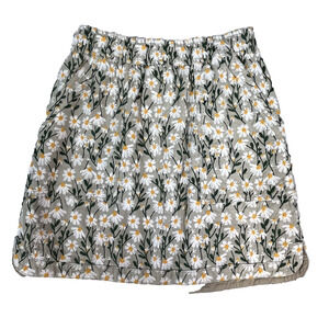 Maeve Anthropologie Skirt sz Small Khaki Daisies Floral Embroidery Pocket A Line